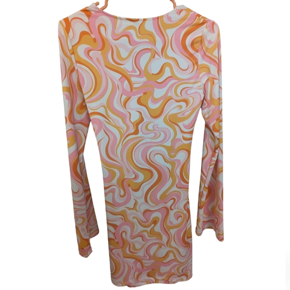 H&M🧡 V-Neck 70s Cutout Dress Pastel Sz Medium - Picture 4 of 6
